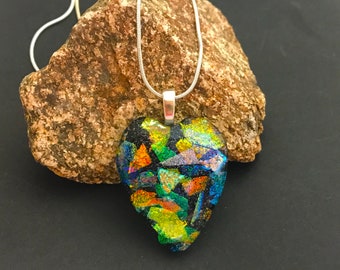 Dichroic Heart "DichrOpal" Pendant - Clear Glass and Sparkly Dichroic!