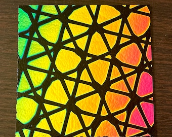 Dichroic Glass Square (4x4") - CBS Geodesic Pattern on Black - 90 COE