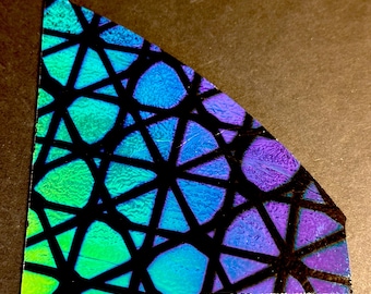 Dichroic Glass Square (4x4 corner) - CBS Geodesic Pattern on Black - 90 COE
