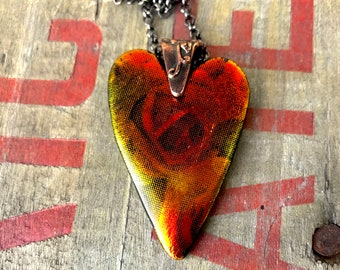 Etched Roses - Fused Dichroic Glass Pendant with Cord or Chain