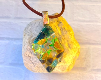 Dichroic River Stones - Beautiful Fused Glass Pendant with Silver Bail and 18" Cord