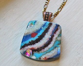 Turquoise Garnet River - Fused Dichroic Glass Pendant/Necklace