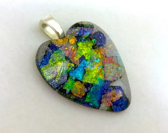 Dichroic Heart "DichrOpal" Pendant - Sparkly Multicolored Dichroic and Glass!
