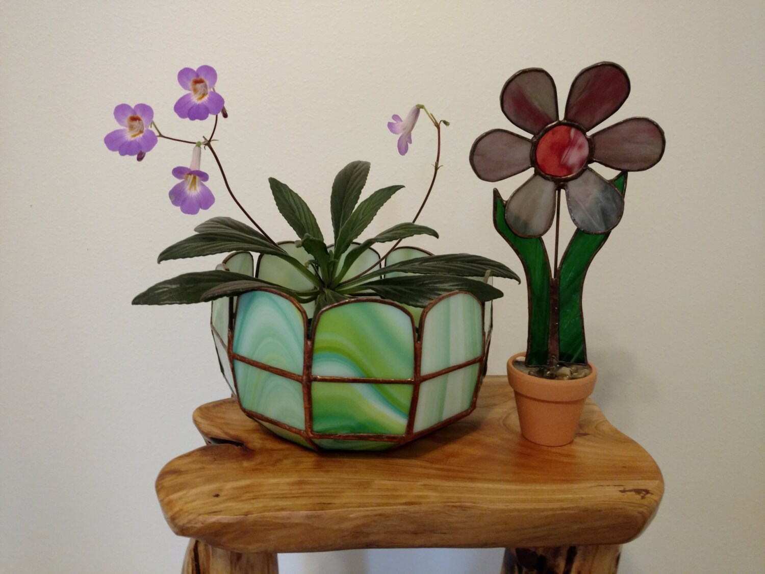Handmade Stained Glass Terrarium Planter Bowl in Vibrant Green Etsy