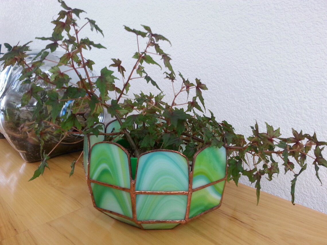 Handmade Stained Glass Terrarium Planter Bowl in Vibrant Green Etsy