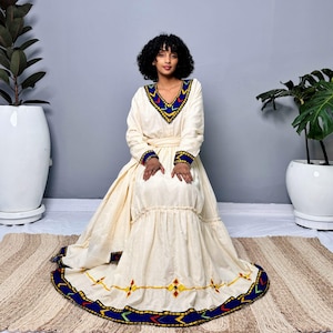 Ashenda Dress | Elegant Embroidery Flowing Silhouette | Cultural Celebrations & Special Occasions | Handmade Ethiopian Craftsmanship Hab118