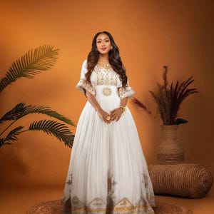 Enku Off-shoulder Ethiopian Habesha Kemis | Gold & Silver Embroidery  Habesha Dress | Royal Style Ethiopian Wedding Dress - Etsy