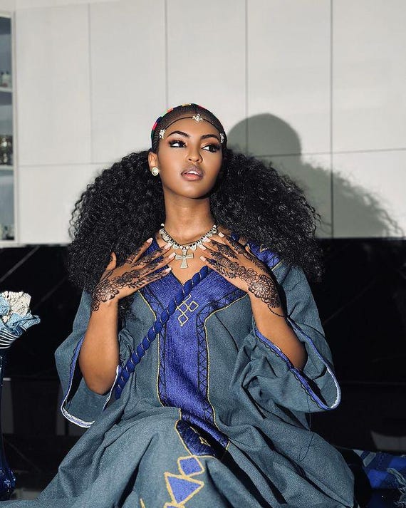 blue ethiopian dress Haweni Traditional Kemis | Cultural Habesha Kemis dress_type_Club Dress quality fabric Size:12- 18 M Military Department of Indiana