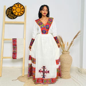 Colorful Habesha Dress with Vibrant Patterns Ethiopian Dress Hab45