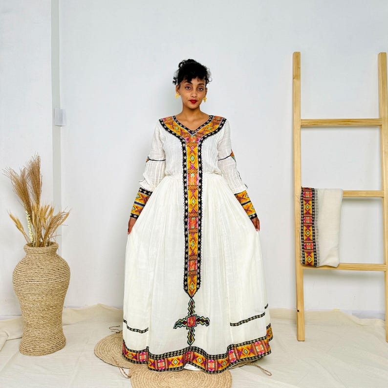 Green Chiffon Ethiopian Dress – Lightweight Flowing Habesha Outfit for Comfortable All-Day Wear and Special Occasions main image 1
