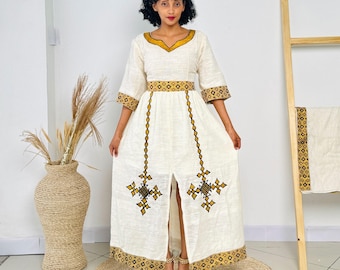 Bright Golden Habesha Dress for Special Occasions Hab29