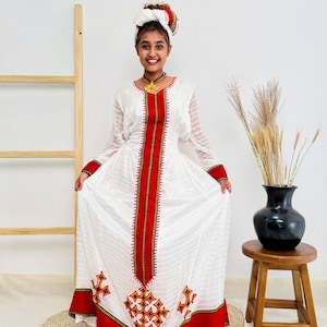 Traditional Ethiopian Dress | Habesha Kemis | Handwoven Cotton Dress | Ethiopian Cultural Dress | Eritrean Dress | Handmade Hab185
