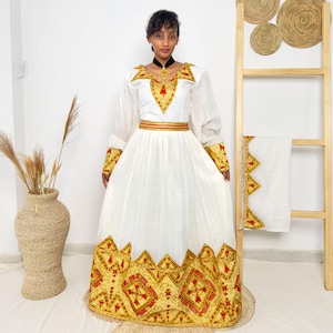 Golden Embroidery Habesha Dress Traditional Ethiopian Dress Hab44