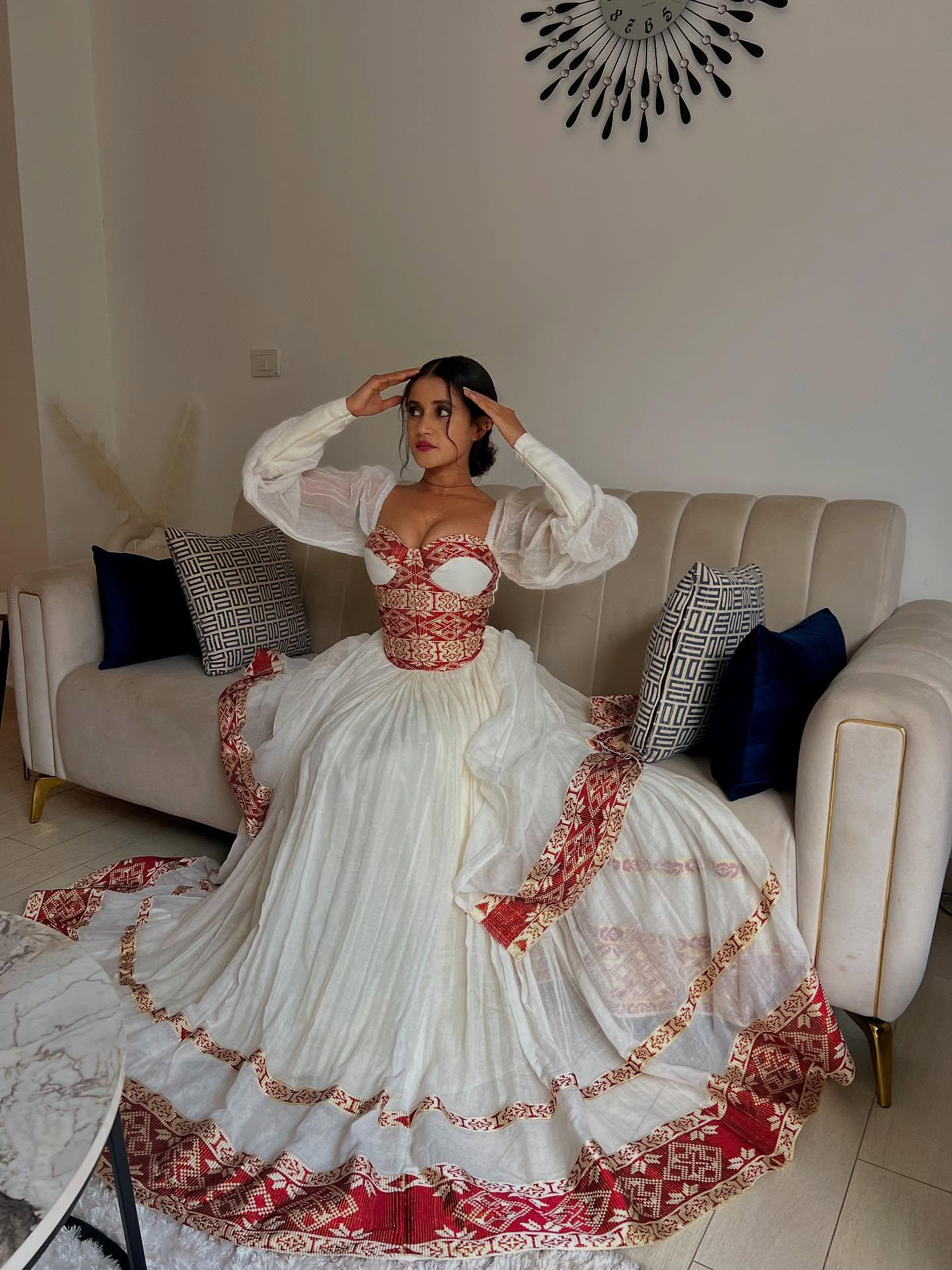 Ariam Royal Traditional Ethiopian Wedding Dress | Red and Gold Woven ...