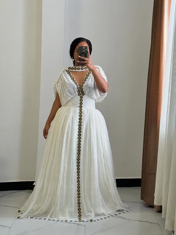 Meri Minimalist Ethiopian Dress | Modern Habesha Kemis In White | Simple Habesha Dress Meri Minimalist Ethiopian Dress | Modern Habesha Kemis In White | Simple Habesha Dress