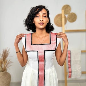 Blush Cross Panel Habesha Dress | Modern Ethiopian Kemis Hab247
