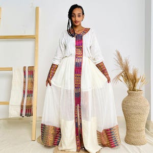 Vibrant Modern Habesha Kemis Elegant Ethiopian Dress Hab41