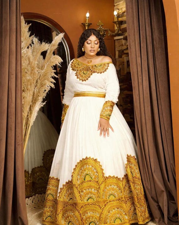 green emerald velvet dress Golden Design Habesha Dress main image 1