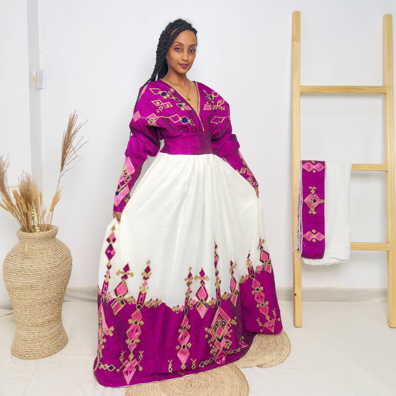 Habesha Kemis | Vibrant Purple Embroidery | Habesha Wedding Dress ...