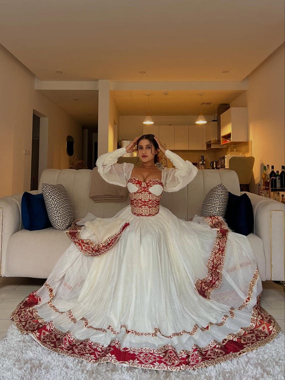 Ariam Royal Traditional Ethiopian Wedding Dress | Red and Gold Woven  Pattern Habesha Kemis | Vibrant Habesha Dress for Wedding - Etsy Israel