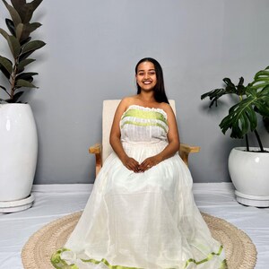 Ethiopian Traditional Cotton Dress | Green Tibeb Design | Handwoven Habesha Dress Hab152