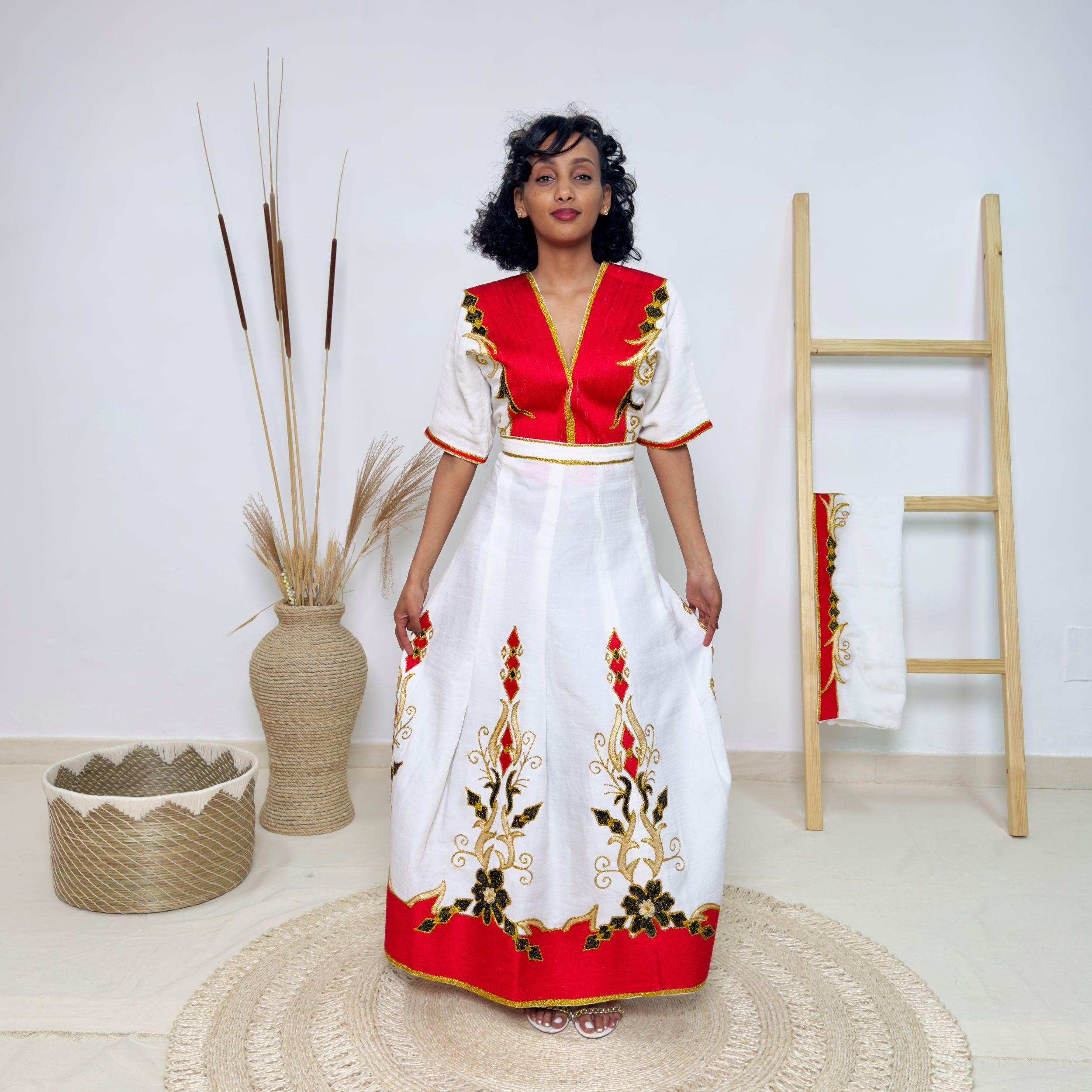 open lace back dress Vibrant Red Ethiopian Traditional Dress: Modern Mini Habesha Dress for Graduation, Birthdays or Other Grand Events Habesha KemiS Xs main image 0