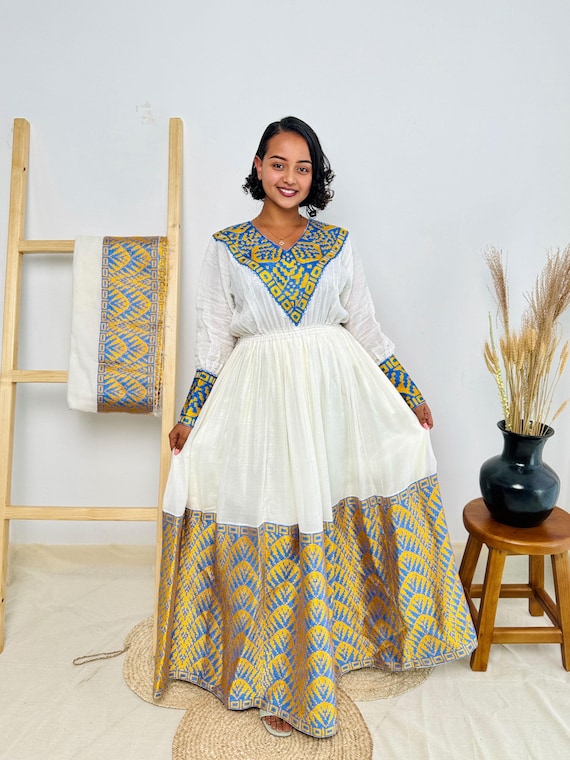 blue gold white dresses Ethiopian Dress | and Elegance | Weddings and Celebrations feature: corset