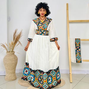 Ethiopian Dress | Multicolor Design | Cultural Elegance | Intricate Embroidery | Habesha Dress Hab93