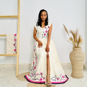 Habesha Dress | Pink-Toned Elegance | Special Occasions | Intricate Embroidery | Ethiopian Dress Hab94