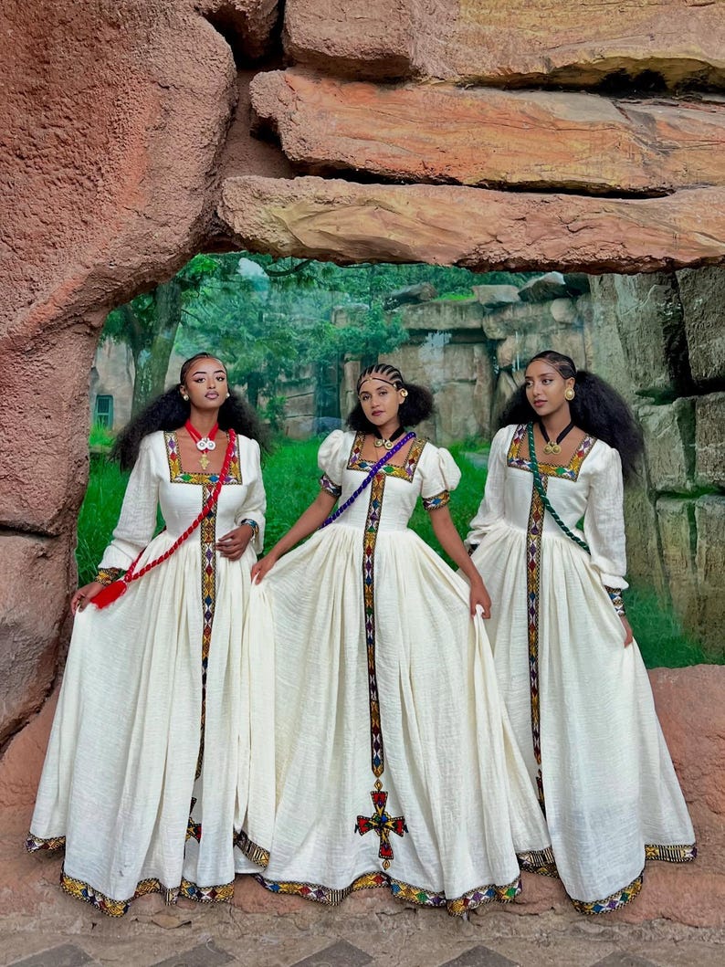 Nardi Ethiopian Habesha Dress | Traditional Tibeb Design Ethiopian ...