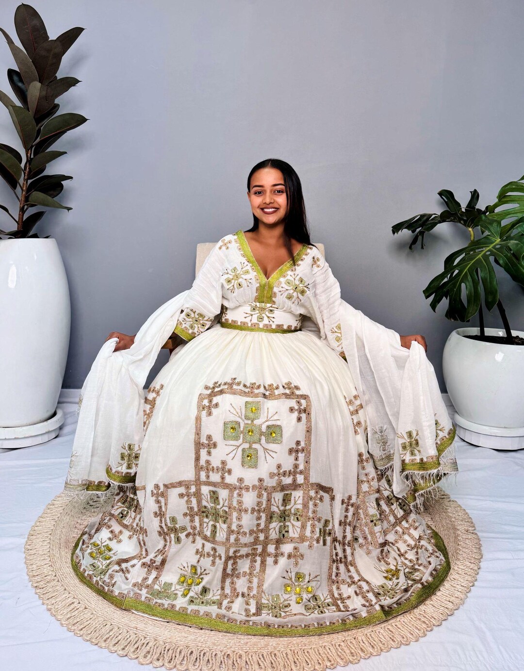 gold ethiopian wedding dress Exquisite Ethiopian Wedding Dress Stunning Habesha Dress Design Beaded Wedding Habesha Kemis 0011 S main image 0