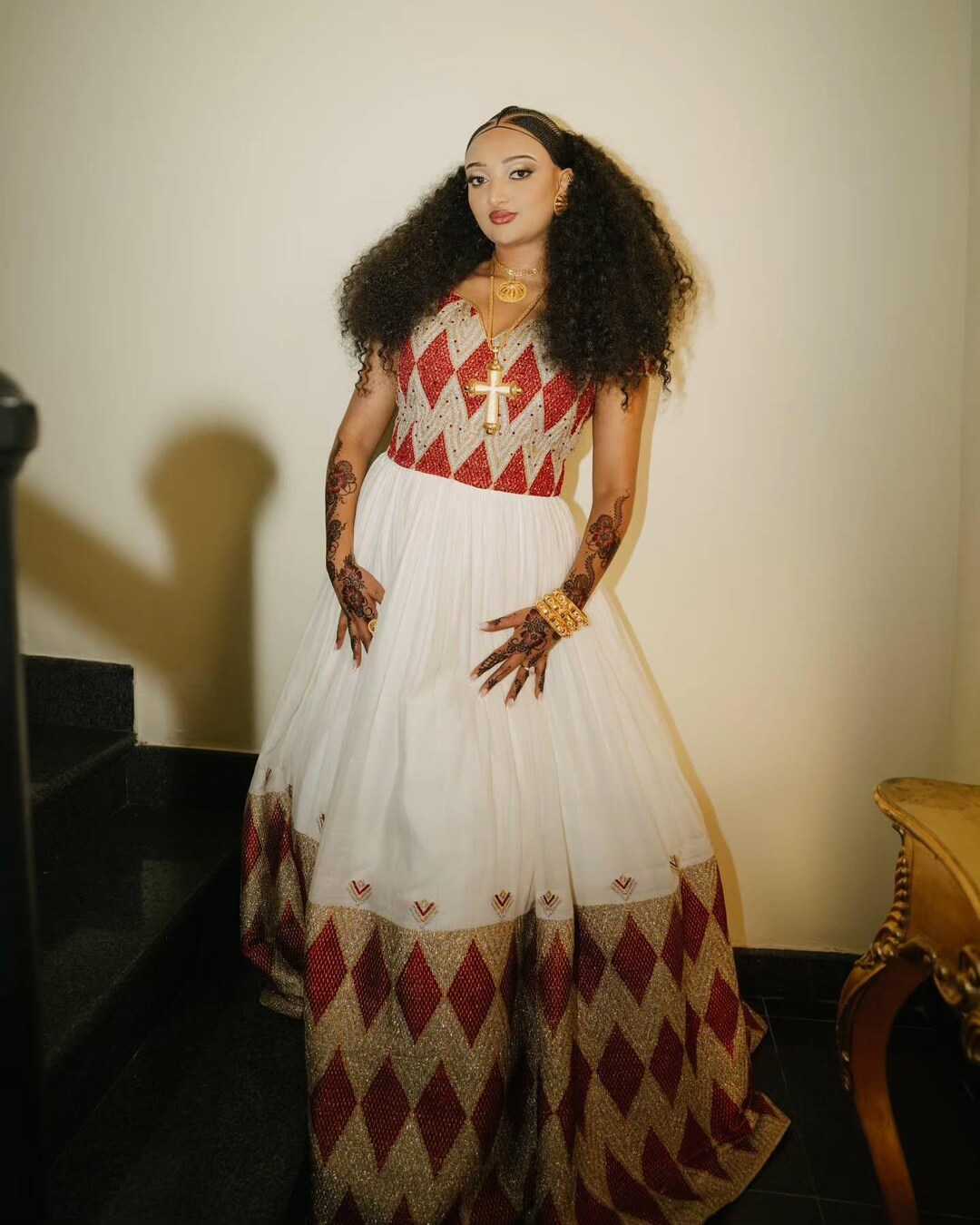 red habesha dress Exquisite Red Habesha Kemis Stunning Ethiopian Traditional Dress with