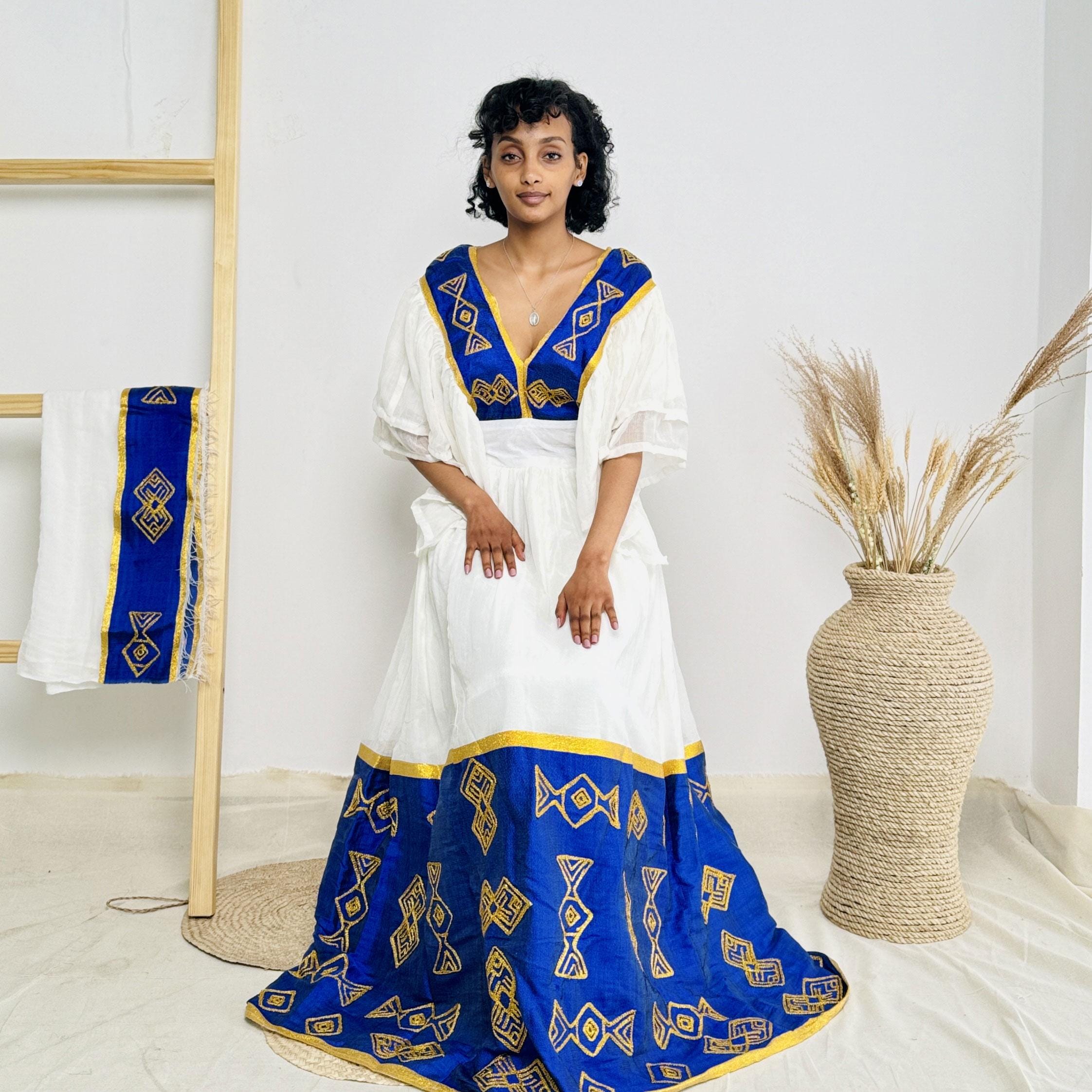 Dark Blue Habesha Dress with Unique Patterns Stylish Ethiopian Dress for Everyday Elegance Habesha Kemis Hab19 Dark Blue Habesha Dress with Unique Patterns Stylish Ethiopian Dress for Everyday Elegance Habesha Kemis Hab19