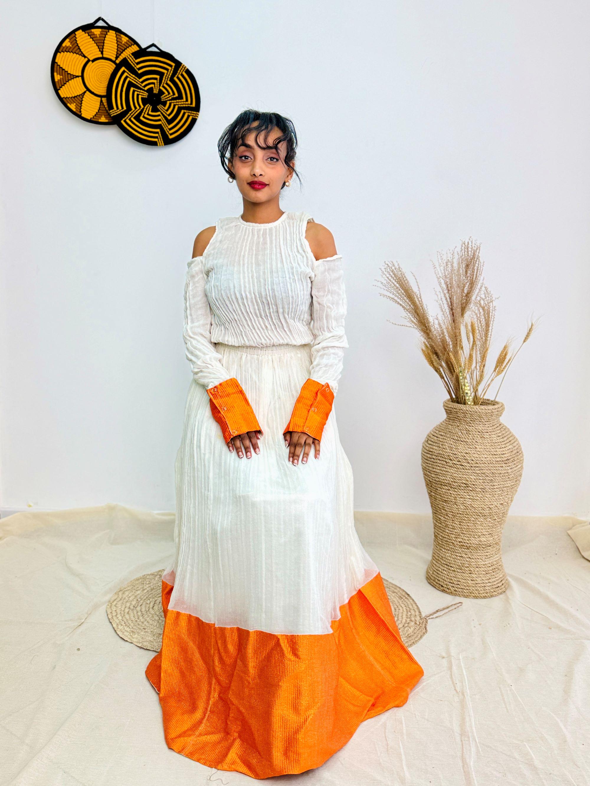 orange and white dress for women Cute Mermaid V Neck Orange White Sequins Prom Dress with Slit AB24122717