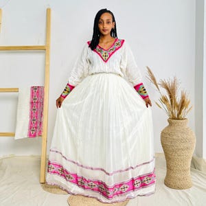 Ethiopian Dress | Soft Pink Elegance | Special Occasions | Minimalist Handcrafted Design | Habesha Dress Hab99