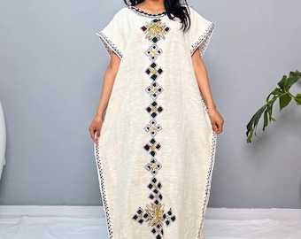 Traditional Ethiopian Habesha Dress | Handwoven Cotton | Minimal Embroidery | Loose Fit Gown | Handmade Cultural Attire Hab193