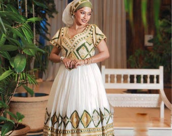 Green Bliss Ethiopian Wedding Dress Couple Set by Enku Design  Habesha Wedding  Outfit - Etsy