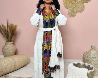 Handmade Ethiopian Dress | Habesha Kemis | Traditional Eritrean Attire | Handwoven Cotton Dress | African Cultural Wear Hab154