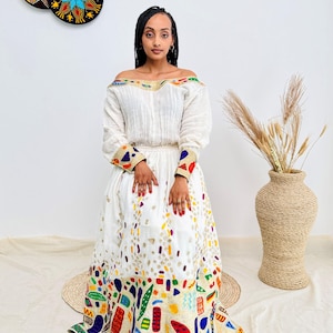 Elegant Ethiopian Kemis | Festive Habesha Dress | Vibrant Diamond Embroidery | Handmade Ethiopian Kemis Hab206