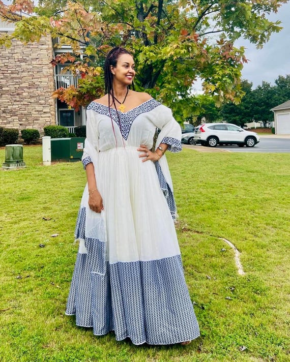 off shoulder habesha dress Ceremonial bohemian habesha kemis with long sleeves