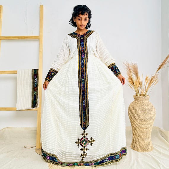 white christmas dresses TILFI-Weleba-Eritrean and Ethiopian Dress-Traditional – WELEBA main image 1