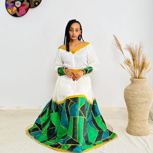 Habesha Dress | Radiant Green Embroidery | Celebrations Dress | Traditional Handcrafted Design Hab86