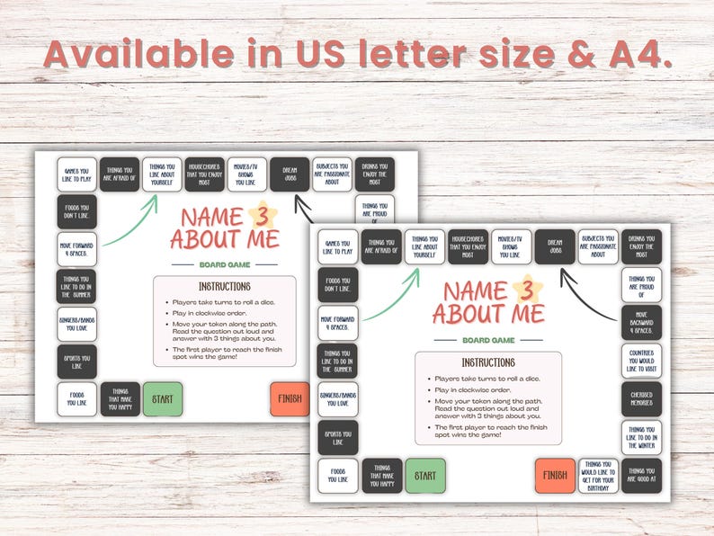 Getting to Know You Board Game Printable Name 3 About Me Back to School ...