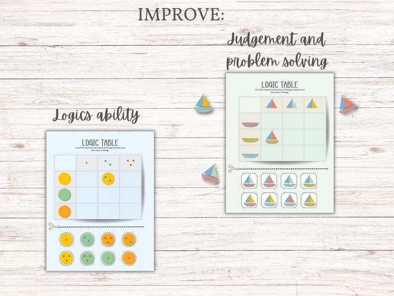 Logic Table Games Printable, Kids Logic Activity Pack Printable, Cut and Paste Logic Puzzle ...