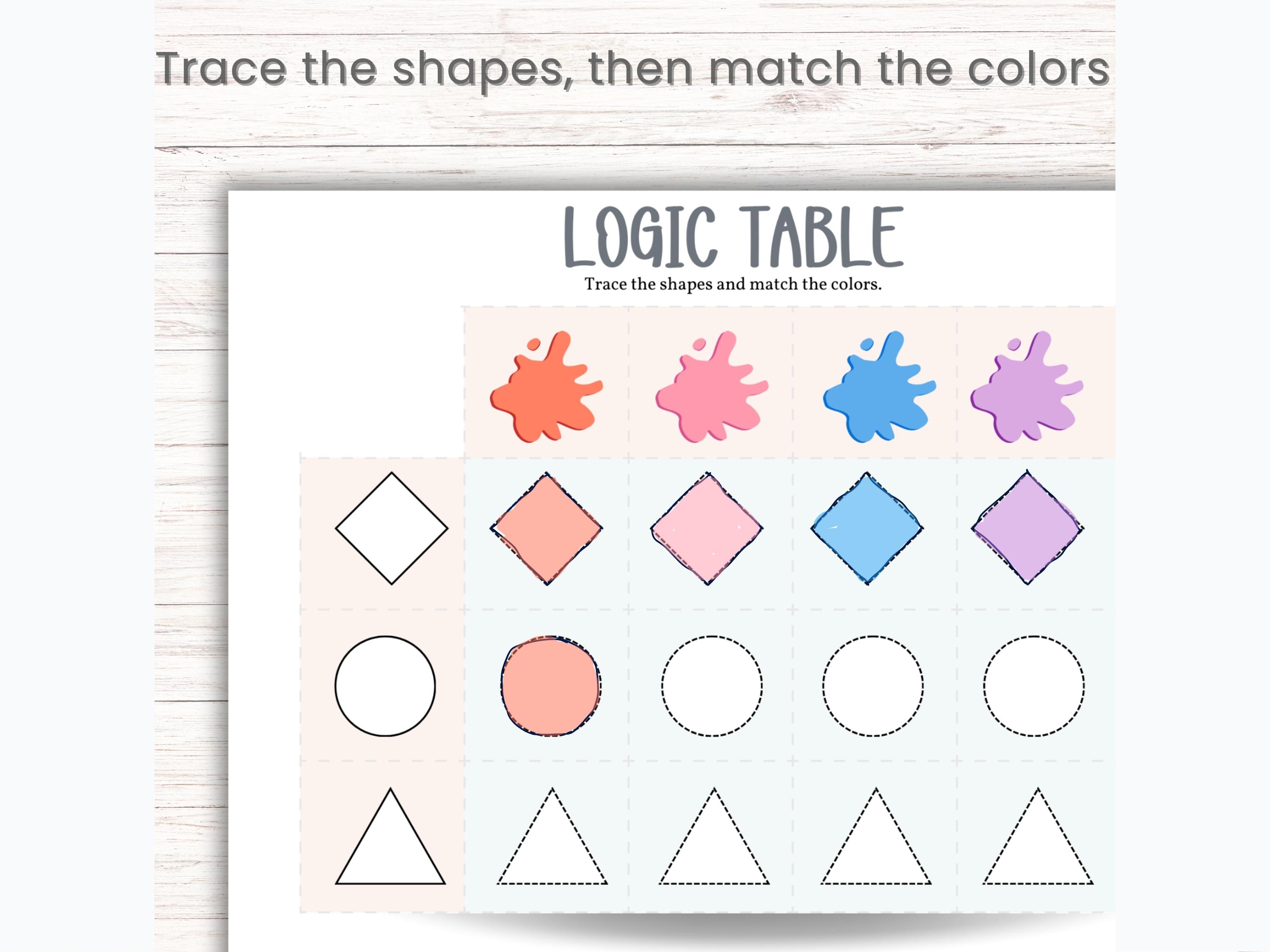 10 Easy Logic Table Bundle Printable Shapes and Colors Logic Table ...