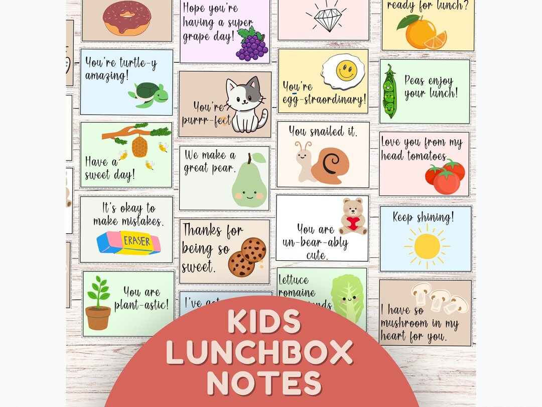 Lunchbox Notes for Kids Printable, Positive, Encouraging, Cute and
