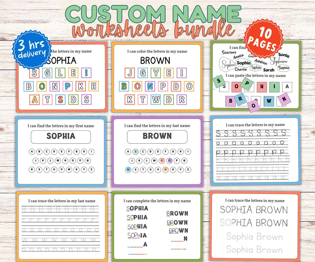 Custom Name Tracing Worksheets Pack, Personalized Preschool Name ...