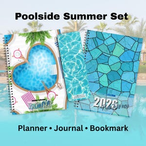 Poolside Summer Planner Journal Bookmark Set, Undated Stationery Bundle