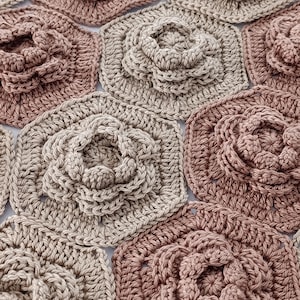 3D Blumen häkeln Hexagon Motive, handgemachte braune Boho Patches, 16er Set