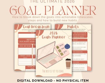 Nieuwjaarsdoelplanner 2026 | SMART Goals & Habit Tracker | Afdrukbare digitale planner-pdf (26 pagina's)